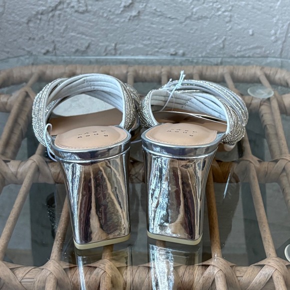 A New Day Silver Rhinestone Square Toe Block Heel Mules Sandals Size 8.5 - Picture 3 of 6